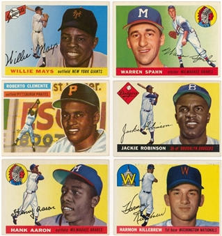 1955 and 1956 Topps Hall of Famers Collection (6 Different) Featuring Clemente, Aaron and Robinson